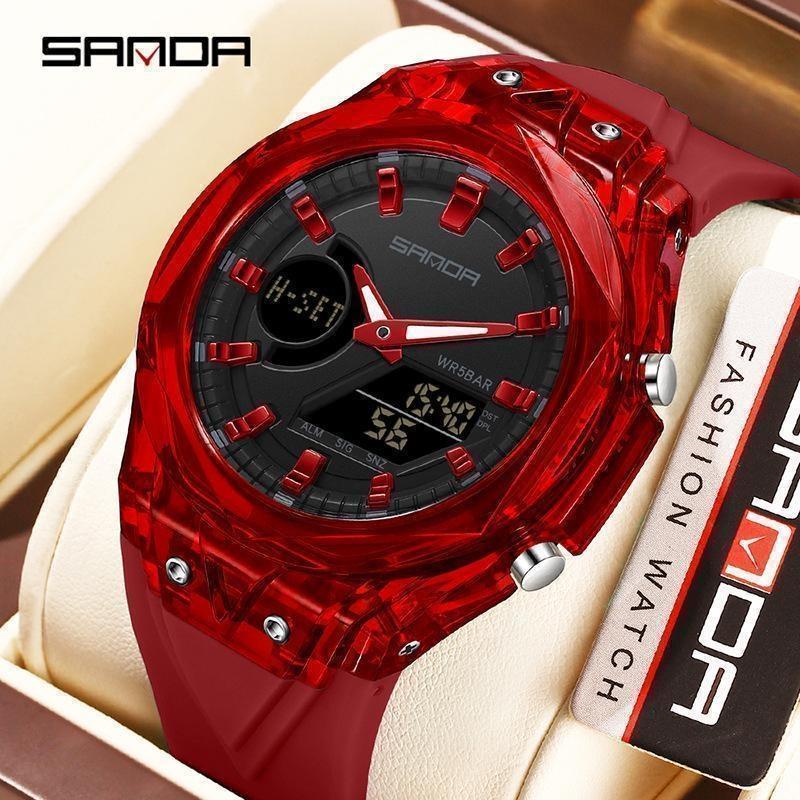 SANDA New Sports Men's Quartz Watches Luxury Military Waterproof Watch Dual Display LED Digital Men Wristwatch