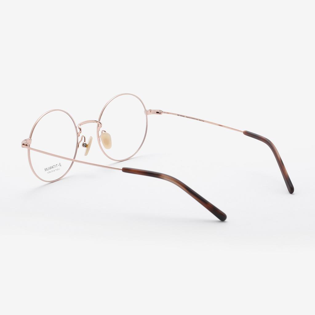 Alloaiweeo [Aloxrounz] Ara8110 C3 Semi-Oversized Minimal Titanium Classic Rose Gold Round Glasses
