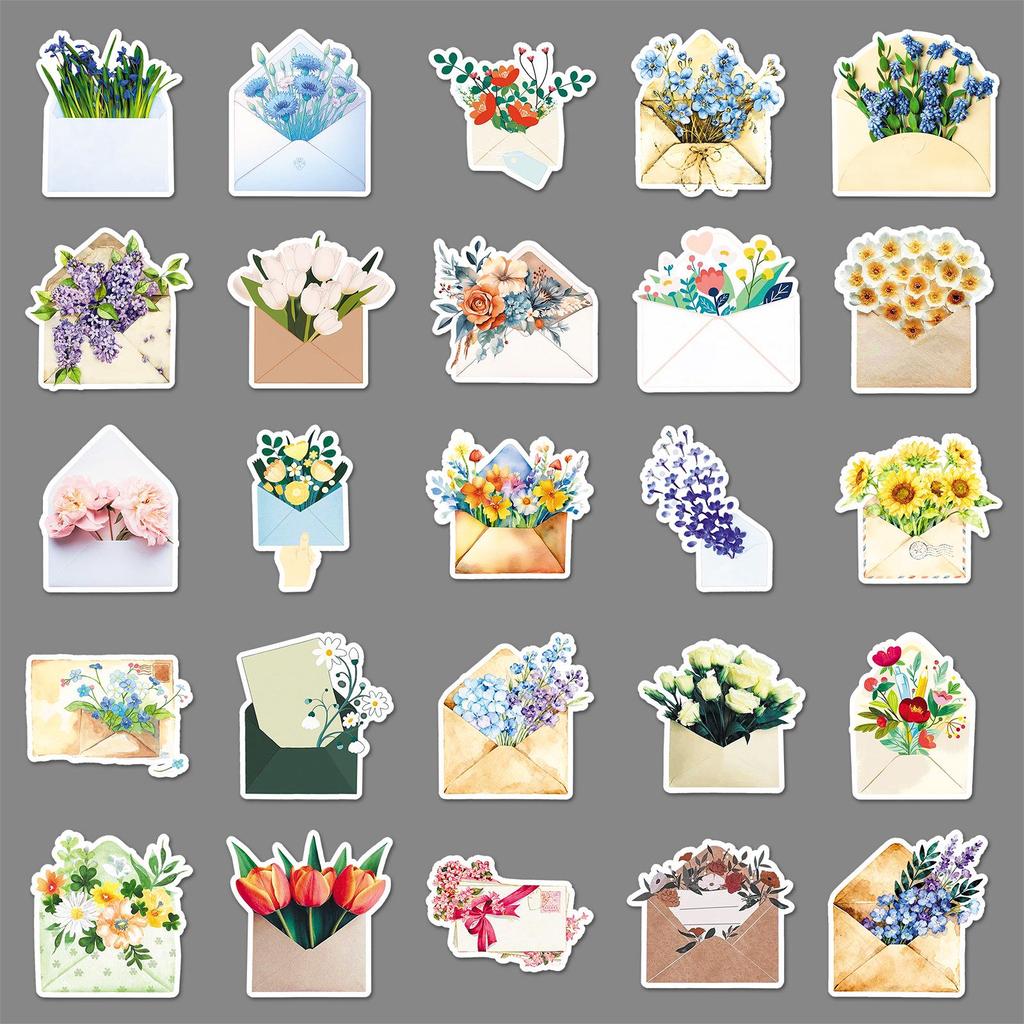 50 Floral Bouquet Stickers: Heart & Flower Designs for Journals, Tablets, Phones, and More