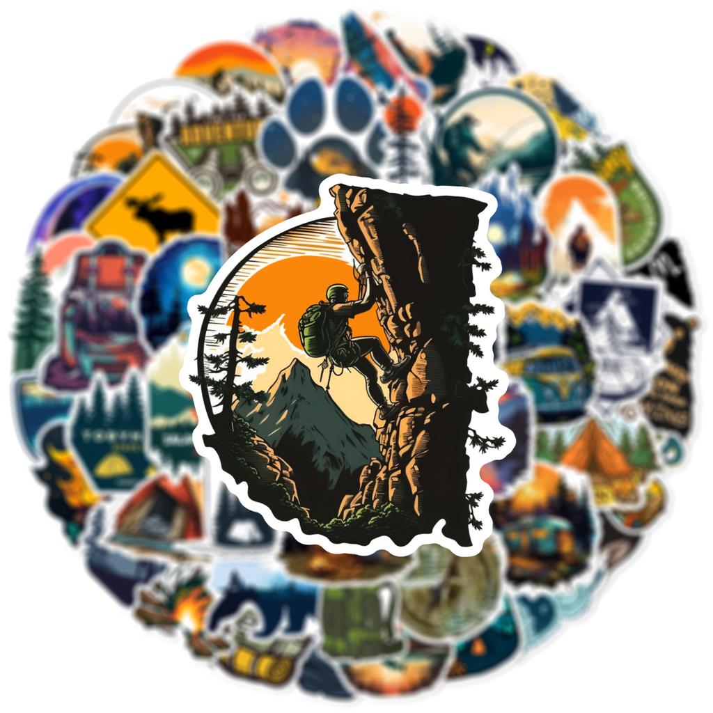 Non-Toxic 50Pcs Waterproof Outdoor Stickers Set For Luggage Bike Car Forest Camping Hiking Travel Scenery Decals Graffiti Sticker Toys