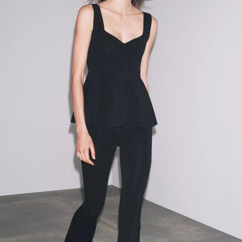 Za Spring New Arrivals Women's Clothing Zr European and American Style Short Skirt Hem Elastic Round Neck Top 5584150 800