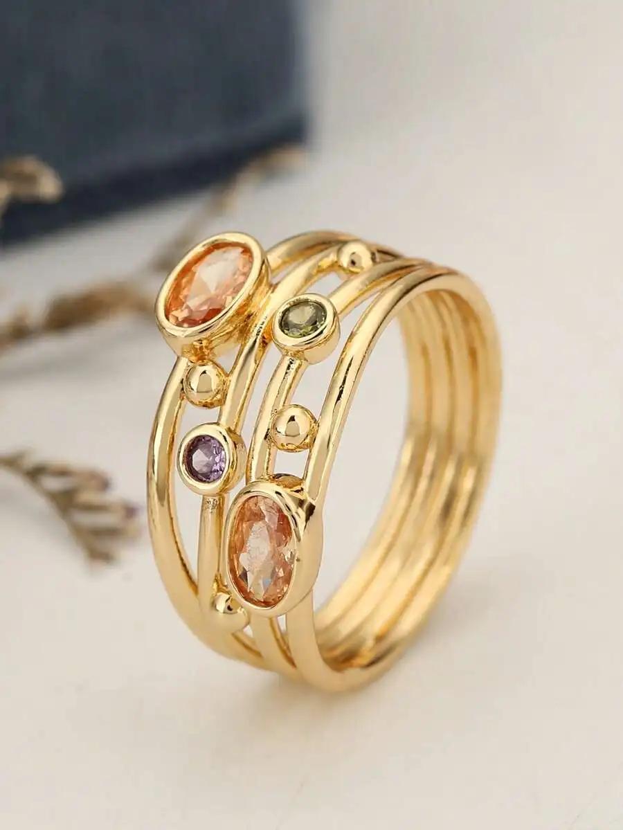 Vintage Multi Stone Split Band Ring Citrine Amethyst Peridot Gemstone CopperPlated Wrap Rings Bohemian Handmade Women Stackable 10