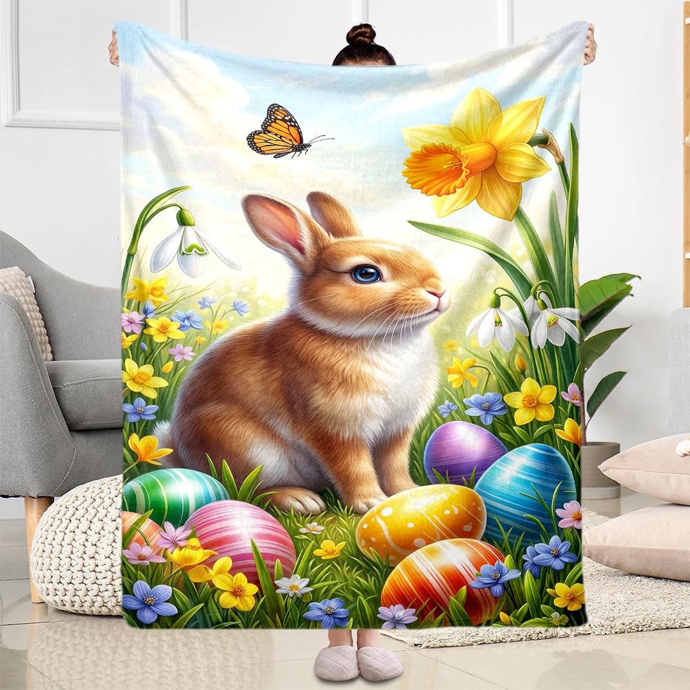Easter Bunny With Flowers Blanket,Suitable for sofas, offices, travel, living rooms, gift for friends and family,Suitable for all seasons.