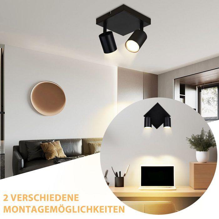 Spot de plafond - NETTLIFE - Spot plafond 2 ampoules GU10 - Noir - Métal - Orientable 350°