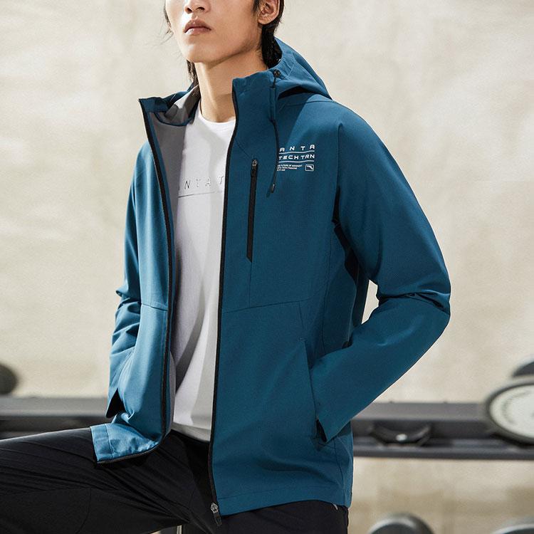 Anta Solid Color Logo Casual Sports Hooded Windbreaker Men Outerwear Blue 952217601-2