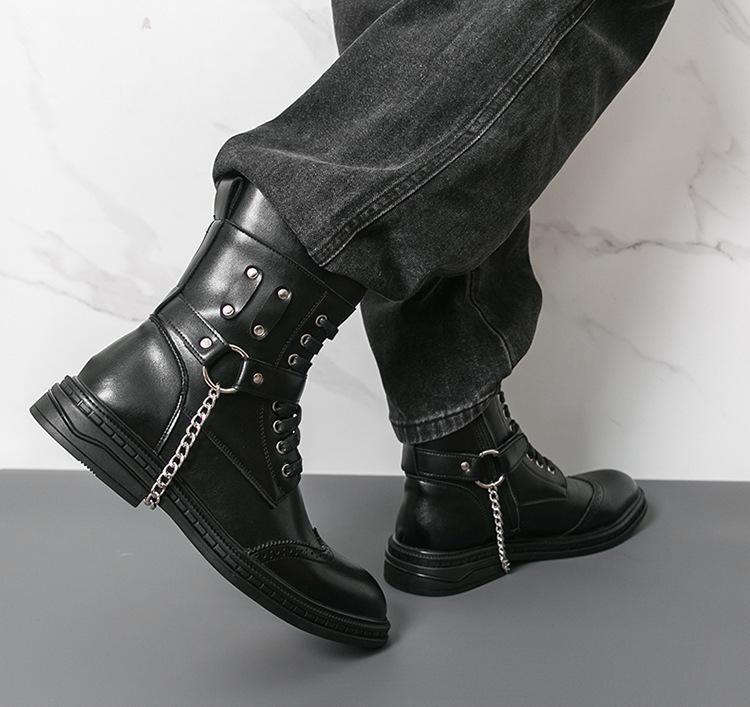 Men's Punk Style Motorcycle Boots - Wear-Resistant Leather, Thick Mid-Calf, Plus Size, Autumn/Winter Martin Boots