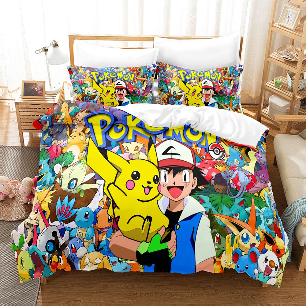 Pikachu Series Three-Piece Cartoon Kit 3D Digital Printing Quilt Cover Bedding