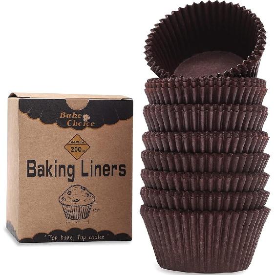 Non-stick 200pcs Standard Cupcake Liners for Baking, Natural, Food-grade Cupcake Wrapper, Greaseproof Parchment Muffin Liners коричневый