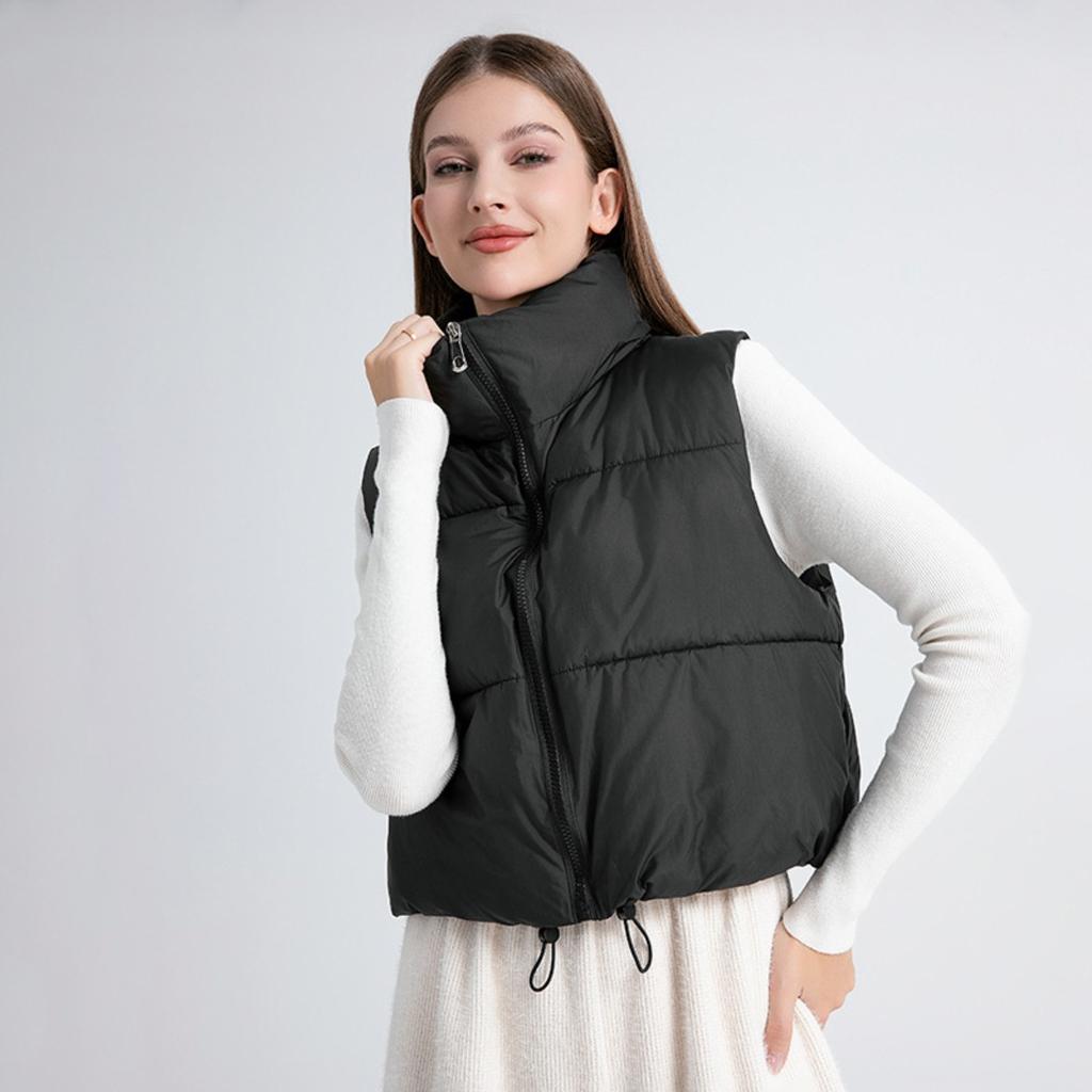 New Winter Cotton Vest For Women, Loose Korean Style Simple Stand Collar Short Sleeveless Jacket, Casual Versatile Outerwear