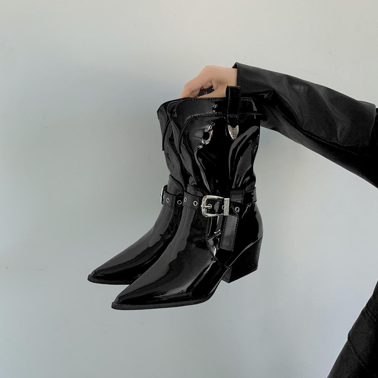 

Черные ботильоны в британском стиле с острым носком и толстым каблуком, женские, новинка осени 2025 года, маленькие, увеличивающие рост, тонкие короткие ботинки, ботинки-рыцари 35