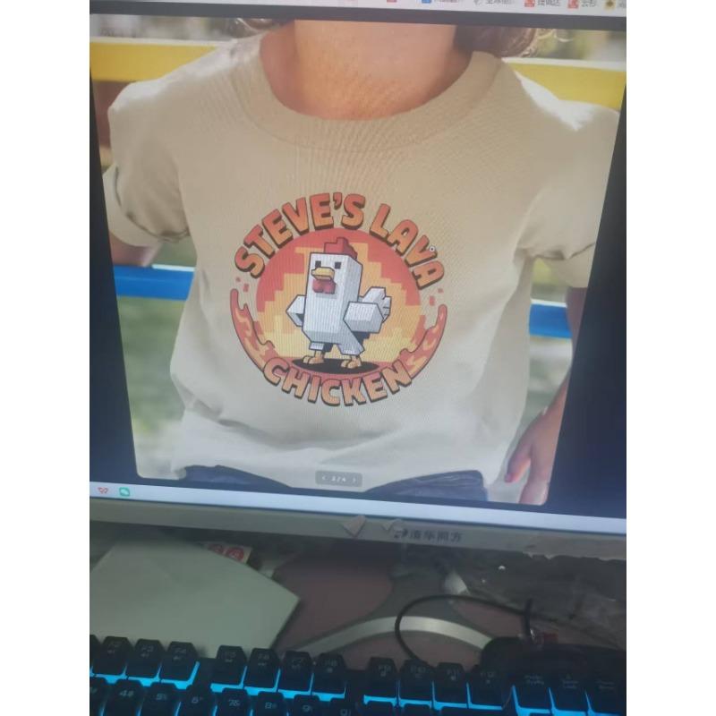Fun Cartoon Summer Children Fashion Cartoon Round Lava Chicken Cute Boys Casual Short Sleeve T-Shirt All-Matching
