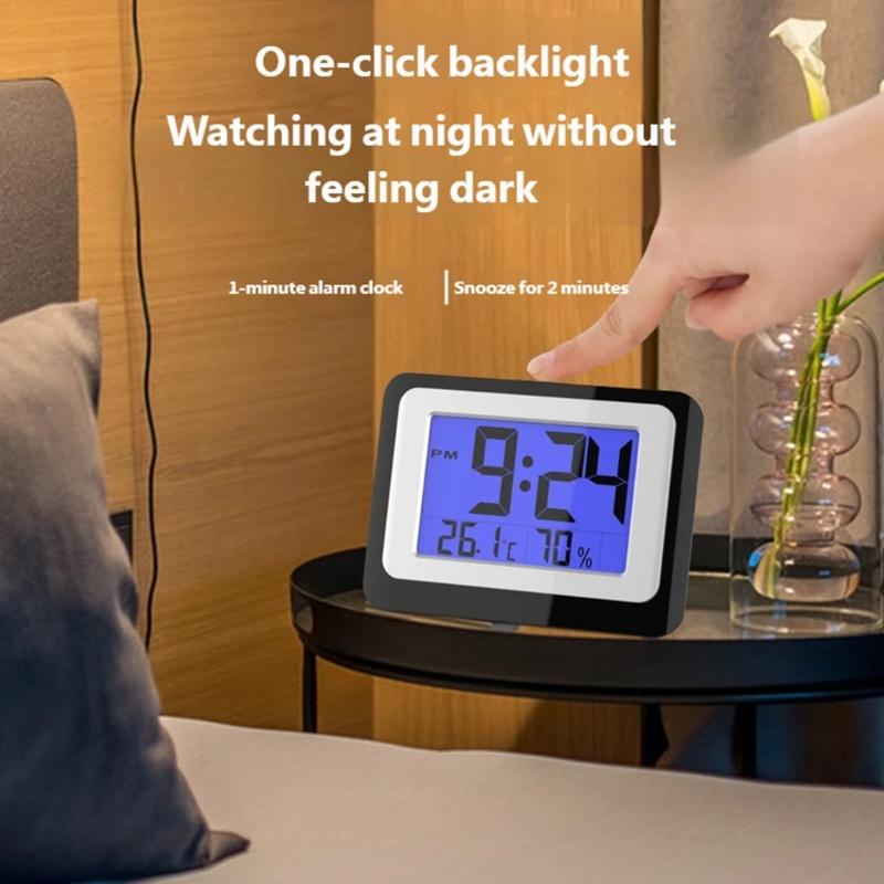 Digital Alarm Clock with Large LCD Display Backlight Temperature Hygrometer Monitor Flexible Mounting Option Easy Setups