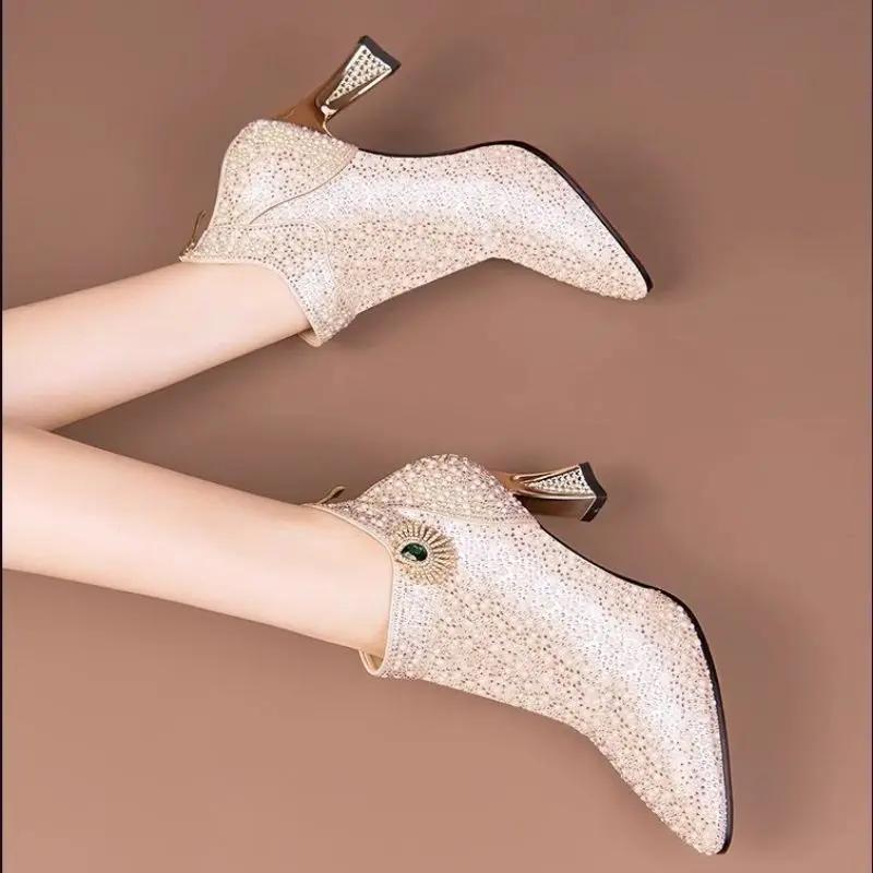 Fashion Fleece-Lined Woman Short Shoes Rhinestone Warm Sexy Ankle Boots for Women Goth High Quality Sale On Offer New In Y2k Pu Booties