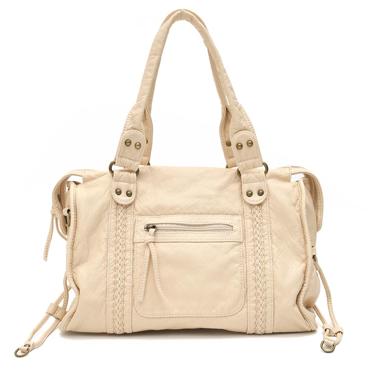 Vintage Gewassen PU Leer Grote Capaciteit Tote Ritsvakken Vlecht Decoratie Schouder Crossbody Tas Unisex Dames Dagelijkse Reizen Handtas