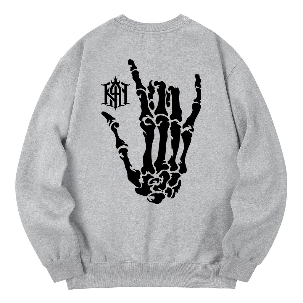 KAN6312 Kmg0095 Handskull Fleece-Lined Sweatshirt - Gray