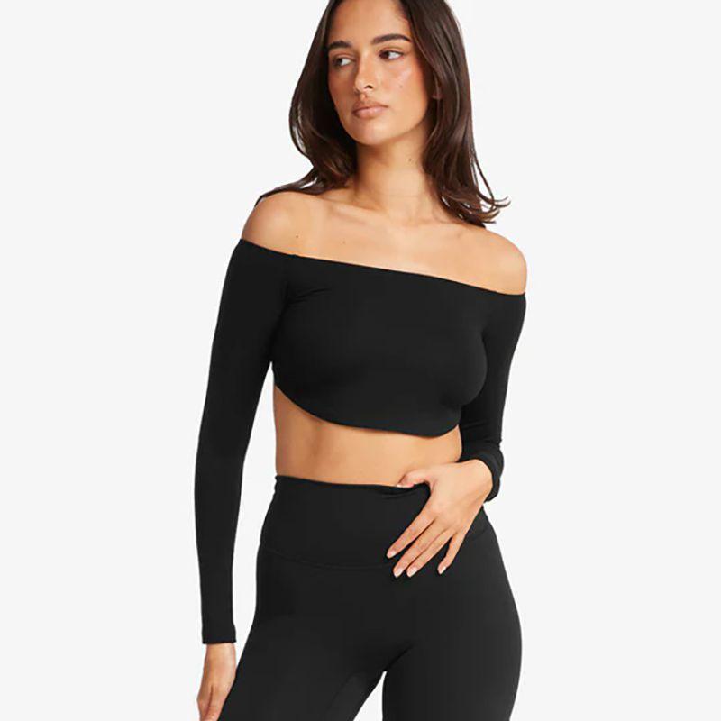 

Новинка Сексуальная одежда для йоги с открытыми плечами и нагрудными вкладышами Сексуальный женский клетчатый короткий облегающий спортивный топ для фитнеса Black S