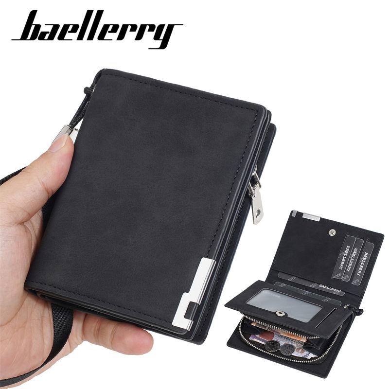Baellerry Men Short Wallets with Hand Strap Zipper Coin Purse Business Card Holder Wallet