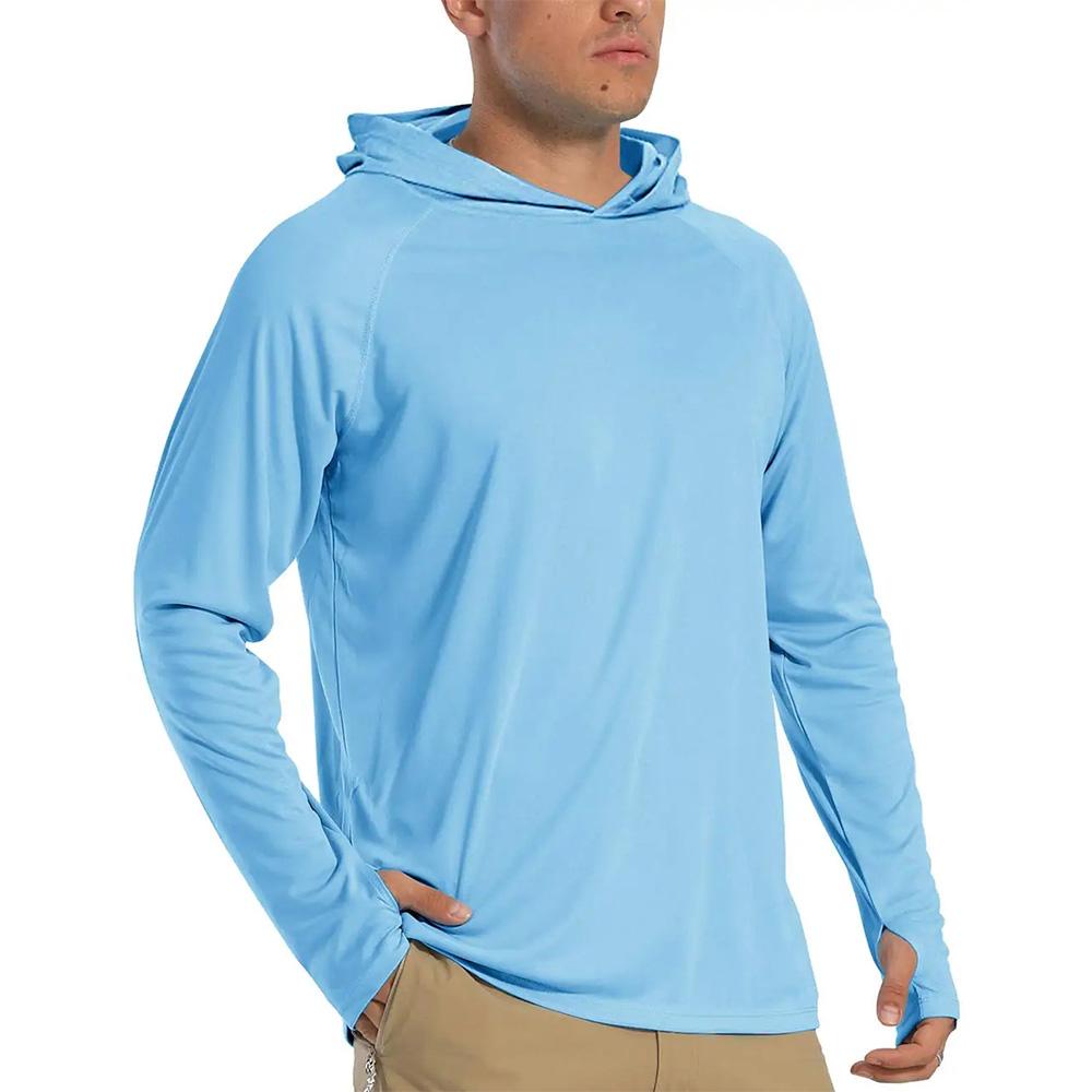 UPF 50+ Men's Long Sleeve Fashion Sun Protection Hoodies Solid Color Outdoor Running Gym Sports Breathable Quick Dry Clothing