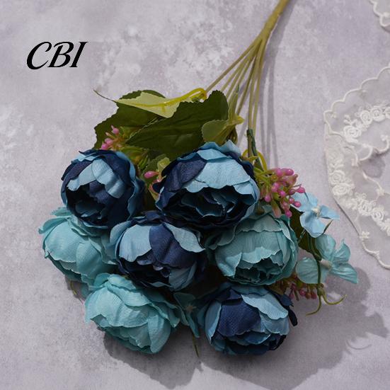 Silk Peony Bouquet 7 Heads Artificial Flowers, Vintage Fake Flower Arrangements Wedding Buds With Leaves Bouquets Decorations, Floral Table