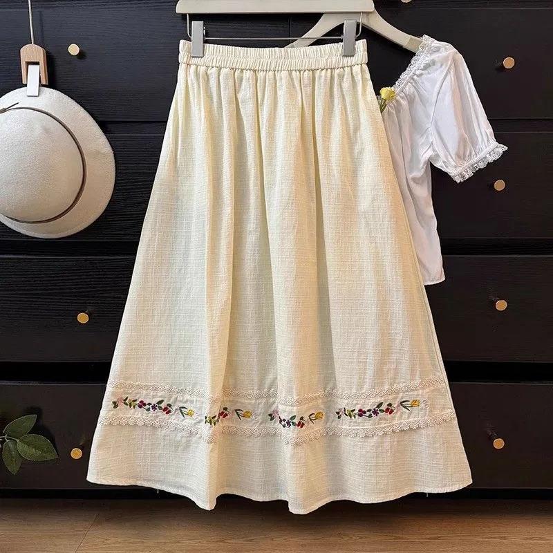 Half Skirt Women Cotton Summer Casual Versatile Elastic Women Skirt Loose Comfortable Large Size Pleated Skirt