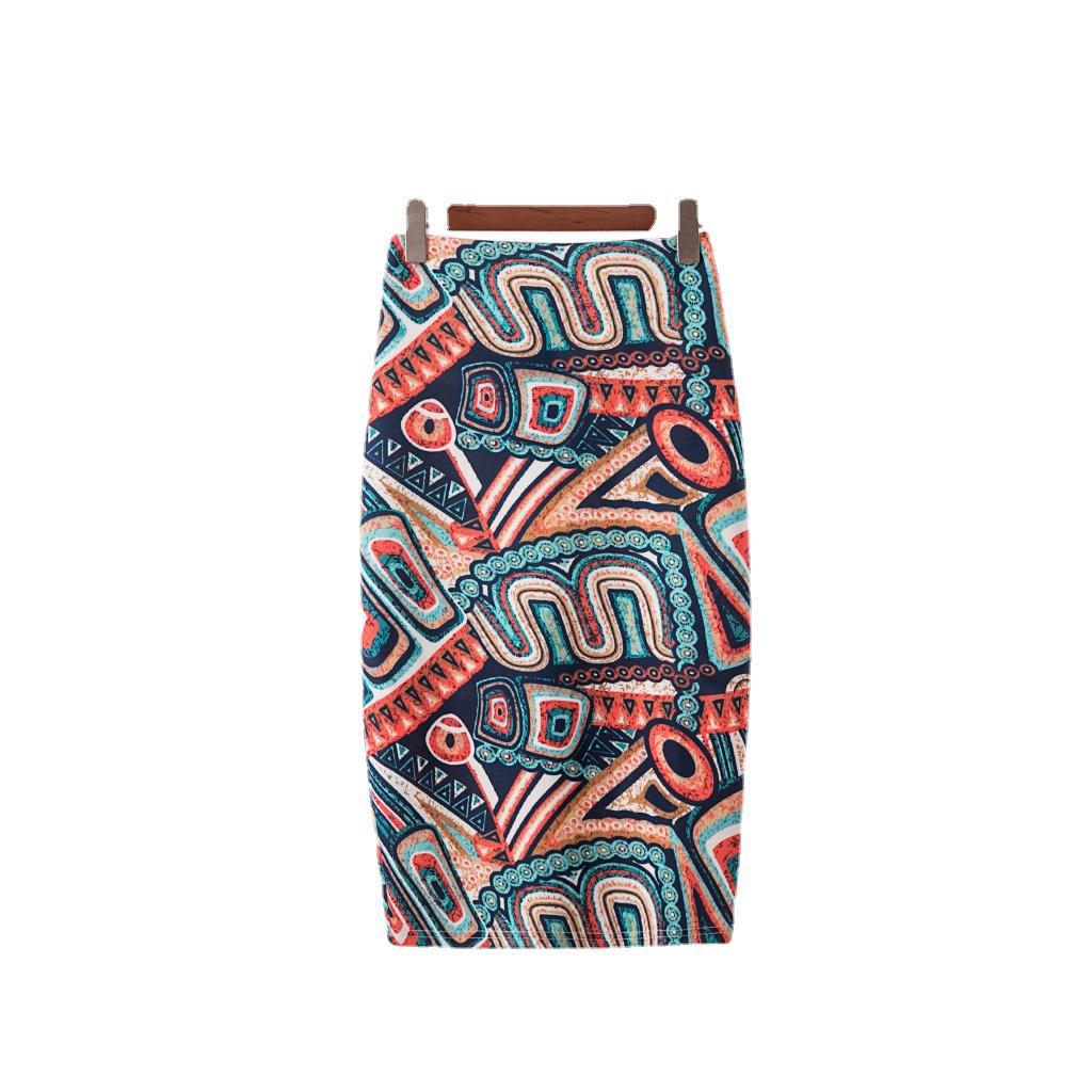 Digital Print Women's Pencil Skirt - Hip-Hugging, Half-Length