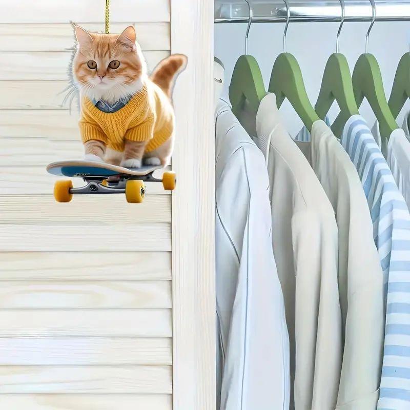 Unique Acrylic Flat Skateboard Cat Car Decoration Adorable Cartoon Style For Interior Charm