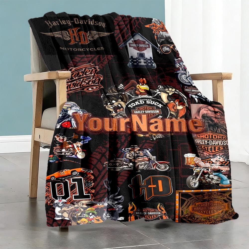 Harley-davidson Motorcycles Personalized Text Blanket Cozy Customizable Blanket Ultra-Soft Throw For Office Nap Bedding Livingroom for All Occasions