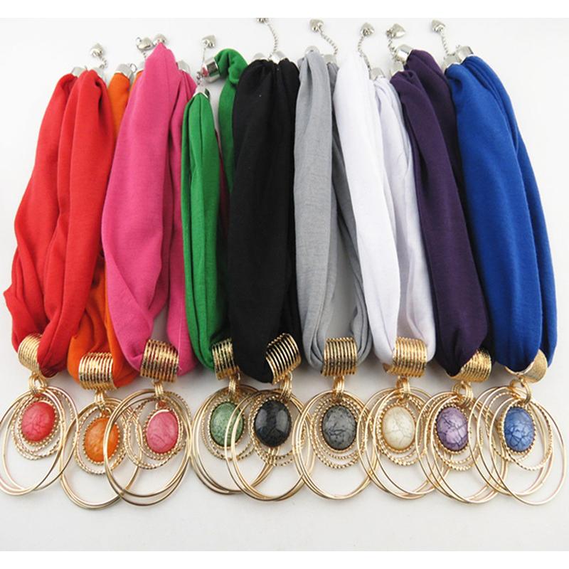 Jewelry Pendant Scarf Ring Pendant Women's Necklace Scarf Polyester Solid Color Scarf