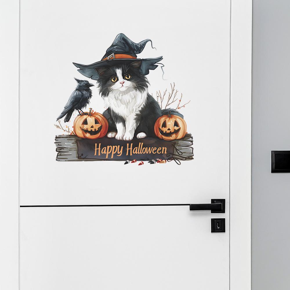 Fun-f183Happy Halloween Cartoon Cat Bedroom Porch Home Beautification Decorative Wall Stickers
