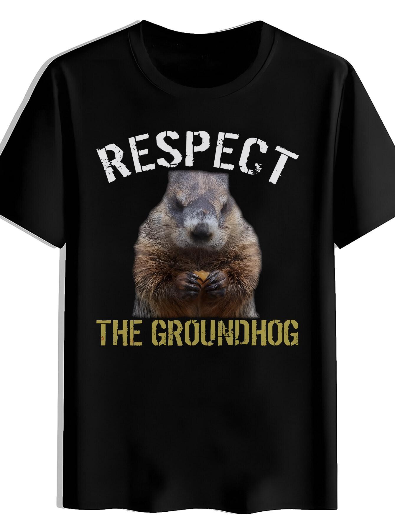 T-shirt Groundhog Day - Black with White Respect The Groundhog Print & Iconic Animal Graphic XXXXL