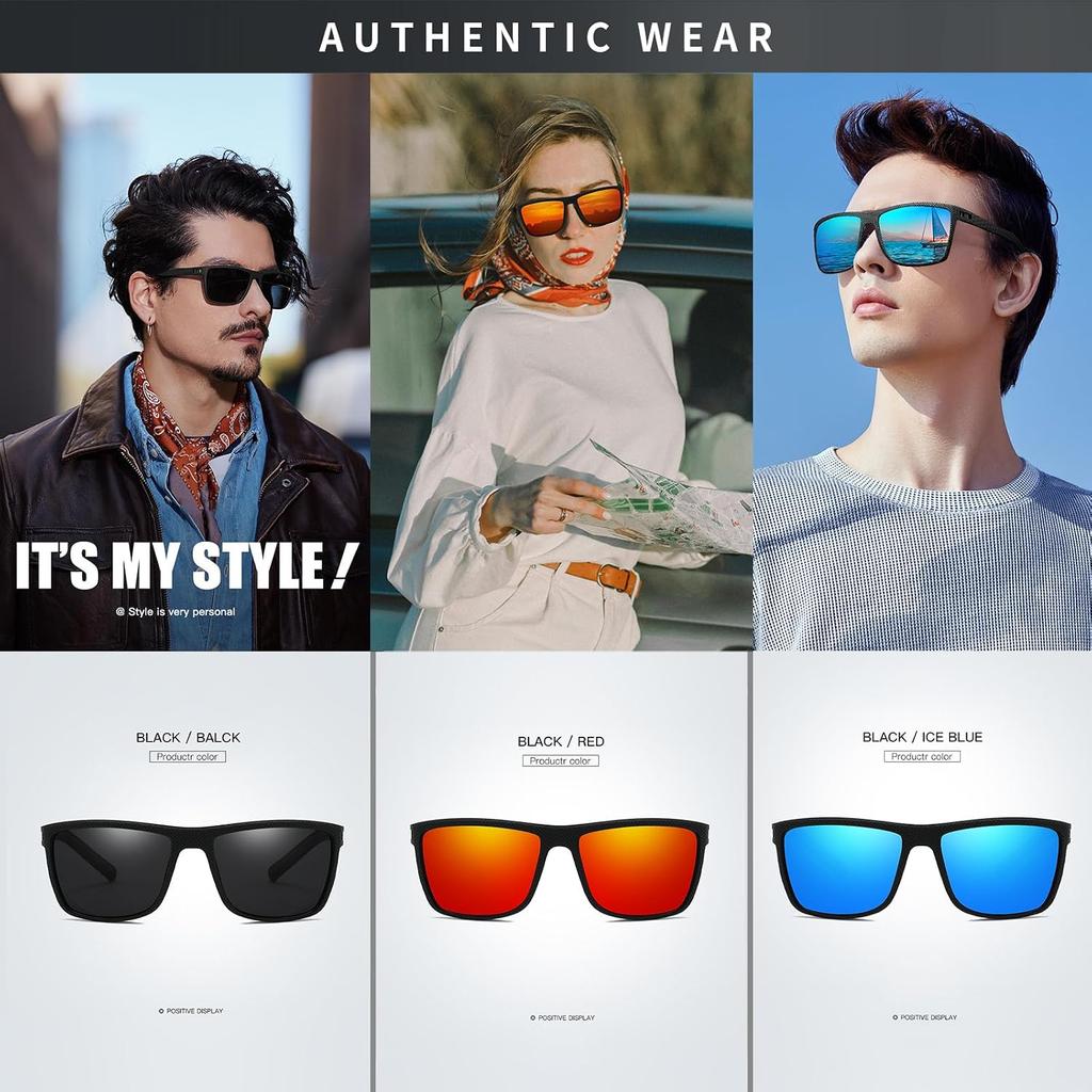 Polarized Sunglasses for Men Women,Retro Sports Sunglasses UV400 Unbreakable Lightweight Driving Fishing Cycling Running Sun Glasses with Microfiber