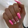 Fluorescent Pink Long Square False Manicure Chip-Proof Smudge-Proof Fake Nails for Hot Girl Dress Matching