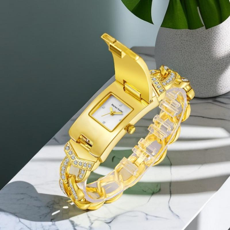 Zegarki damskie małe z klapką z pełnymi diamentami Marka Luksusowa Moda Kwarcowy Kreatywny Damski Zegarek na Bransolecie