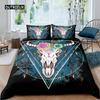 Cow Skull Bed Cover Queen Size Sunflower Cattle/Bull Skeleton Bed Linen Package Botanical Floral Leaves Boho Tribal Polyester Fabric Quilt Cover