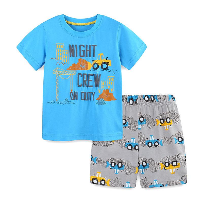 Summer children s knitted cotton children s suit boys  fashion cartoon printing crew neck two-piece set children s sportswear 2Y(90cm)