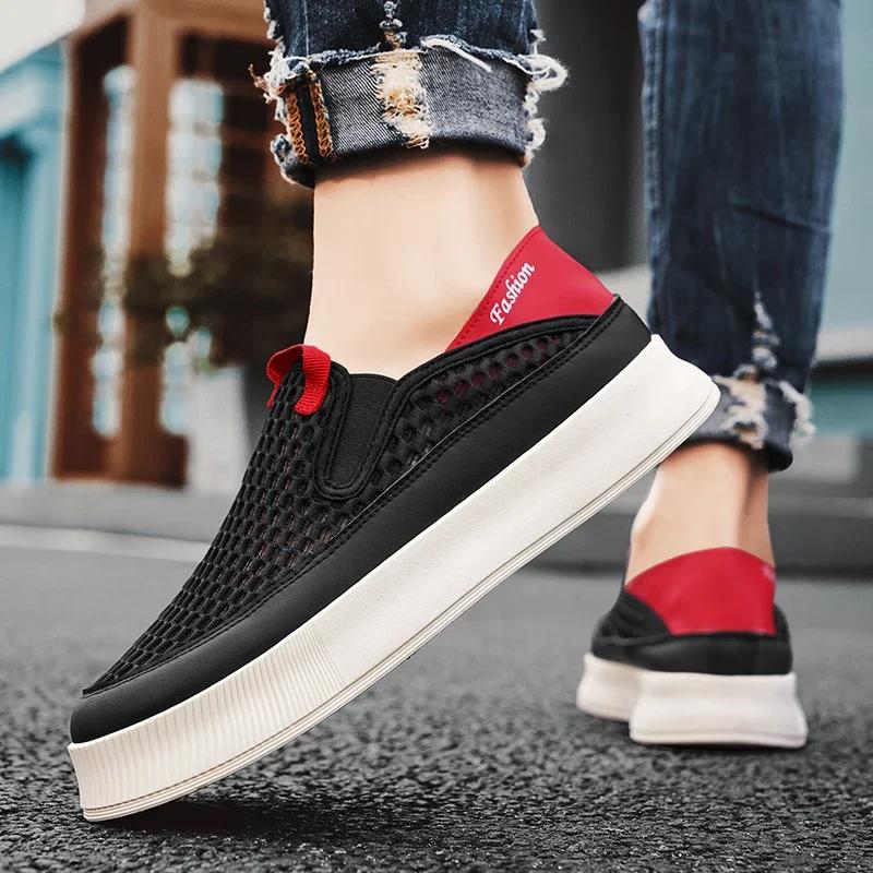 

Mesh Shoes 2025 New Summer Hollow Mesh Breathable Sports and Leisure Men s Soft Sole One Step Lazy Trendy Shoes tekkies for men 44 чёрный