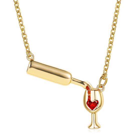 Kvinnor Häller Vin Bägare Faux Rubin Hänge Nyckelbenskedja Halsband Smycken