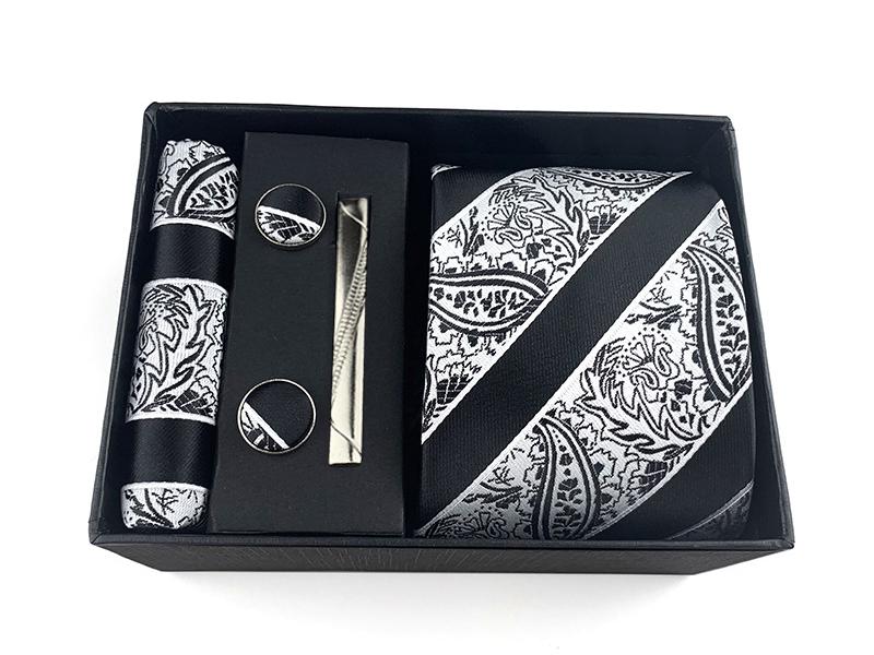 Paisley Herren Krawattenset mit Einstecktuch, Manschettenknöpfen & Krawattenklammer – Business Casual Geschenkbox