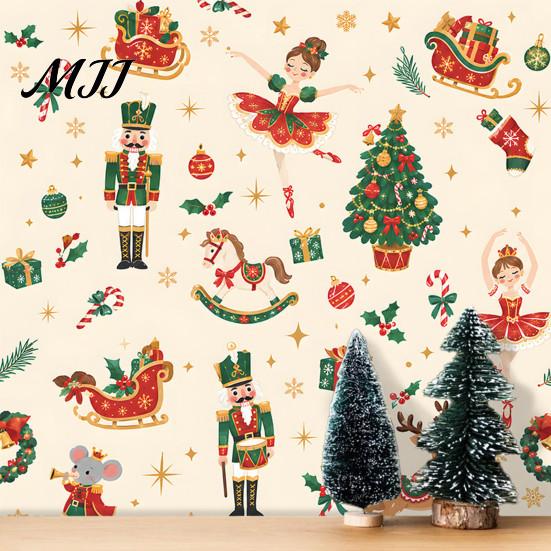 Holiday Party Backdrop Decorations Christmas Nutcracker Self-Adhesive Wall Stickers, Thick PVC Wallpaper with Ballerina, Xmas Tree & Fairy Tale