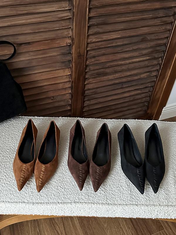 2025 new autumn fashion suede short thin heel shallow mouth soft sole foot cover versatile commuter work women's shoes