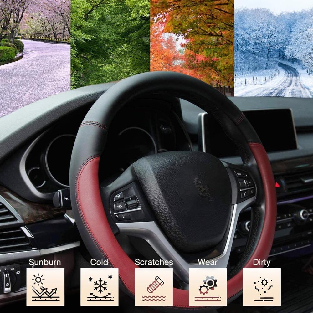 Leather Black Steering Wheel Protector Flat Bottom Steering Wheel Cover Black Microfiber Leather with Anti-Slip Lining