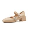 53301 [Discontinued] High Heels Women's Thick Heel 2025 New Square Head Rhinestone Mary Jane Shoes Shallow Mouth Single Shoes