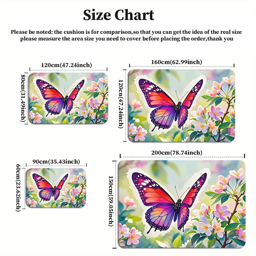 Watercolor Butterfly Flower Area Rug,Non-Slip Floral Print Carpet for Living Room Bedroom, Aesthetic Nature Floor Mat Home Decor
