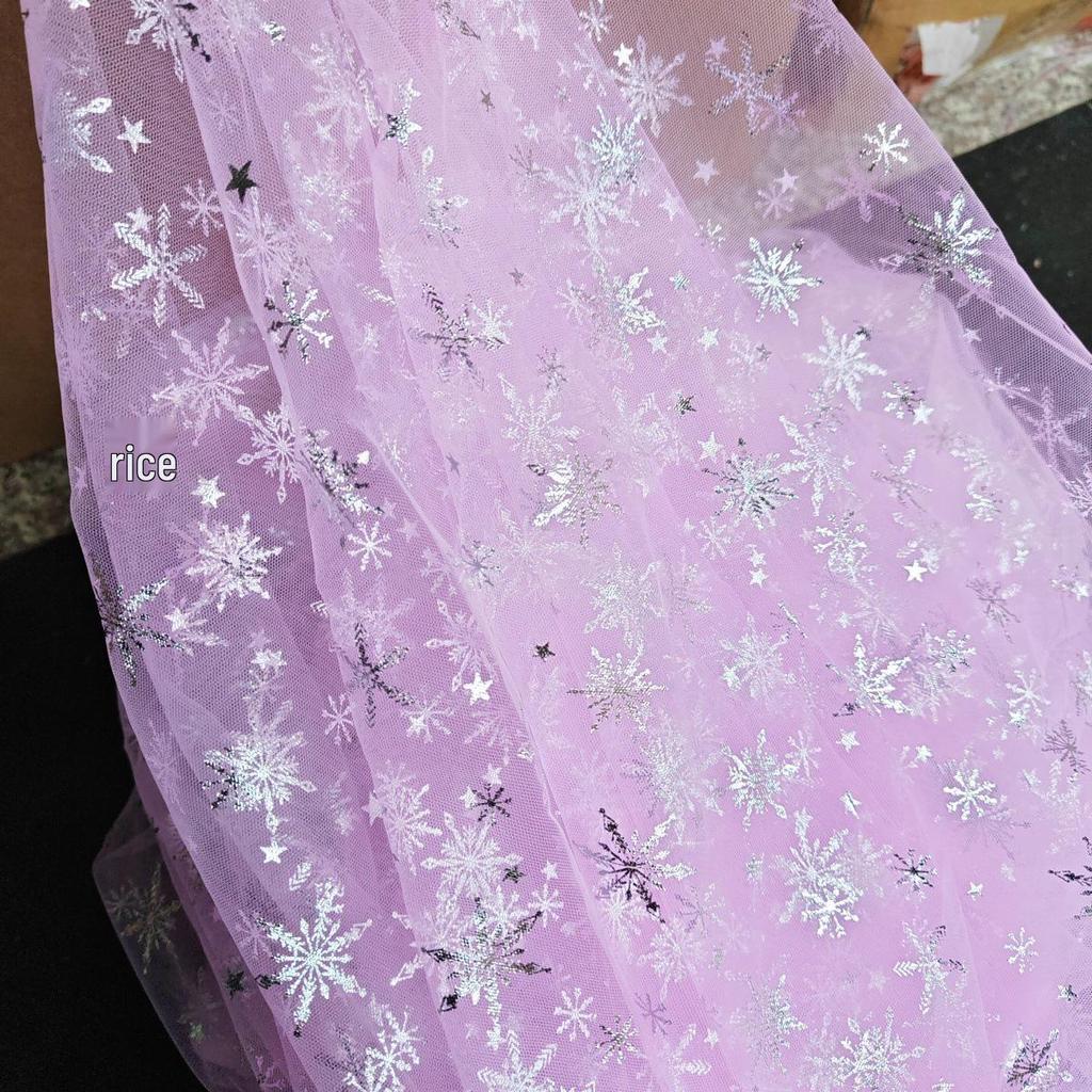 Individually Cuttable Silver Snowflake Mesh Fabric for Hair Accessories and Stage Costumes