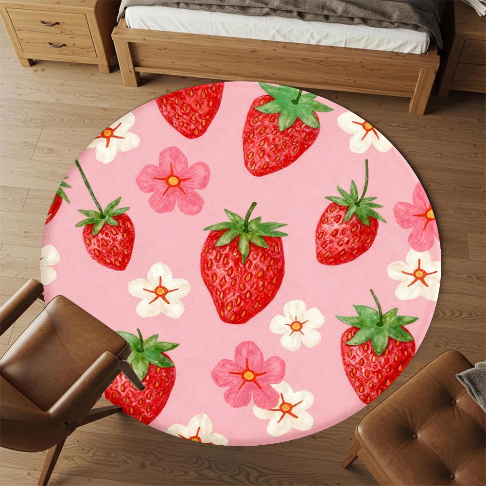 1pc strawberry flower Round Chair mat office Area Rug - Non-Slip, Floor Mat for Office, Bedroom, Ideal home decor gift p0105058