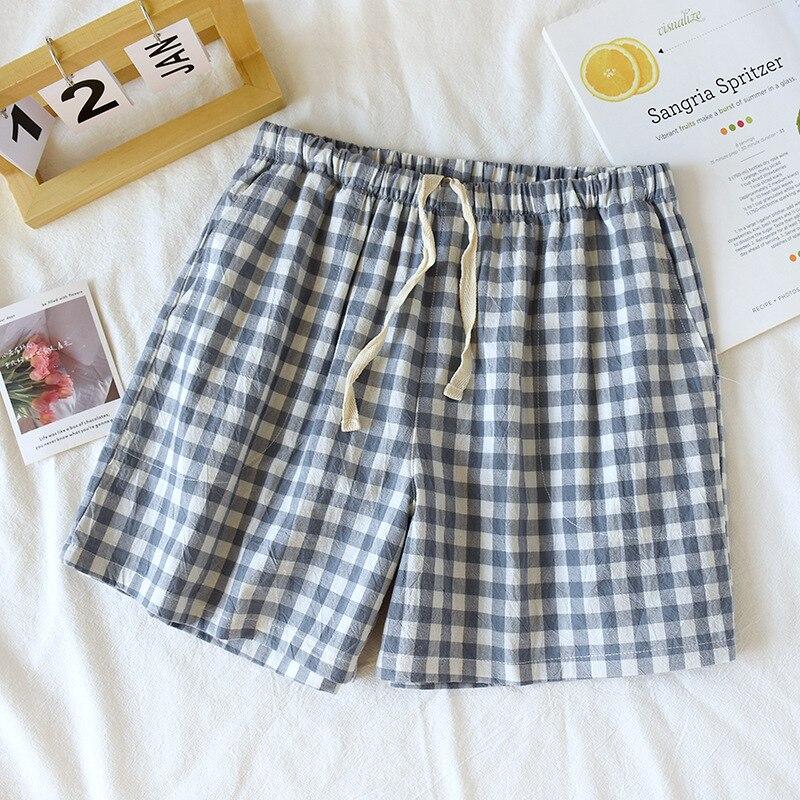 2026 Neue Sommer Couple Japanische Shorts 100% Baumwolle Herren und Damen Kariert Einfach Groß Dünn Hausshorts Karierte Pyjamahose