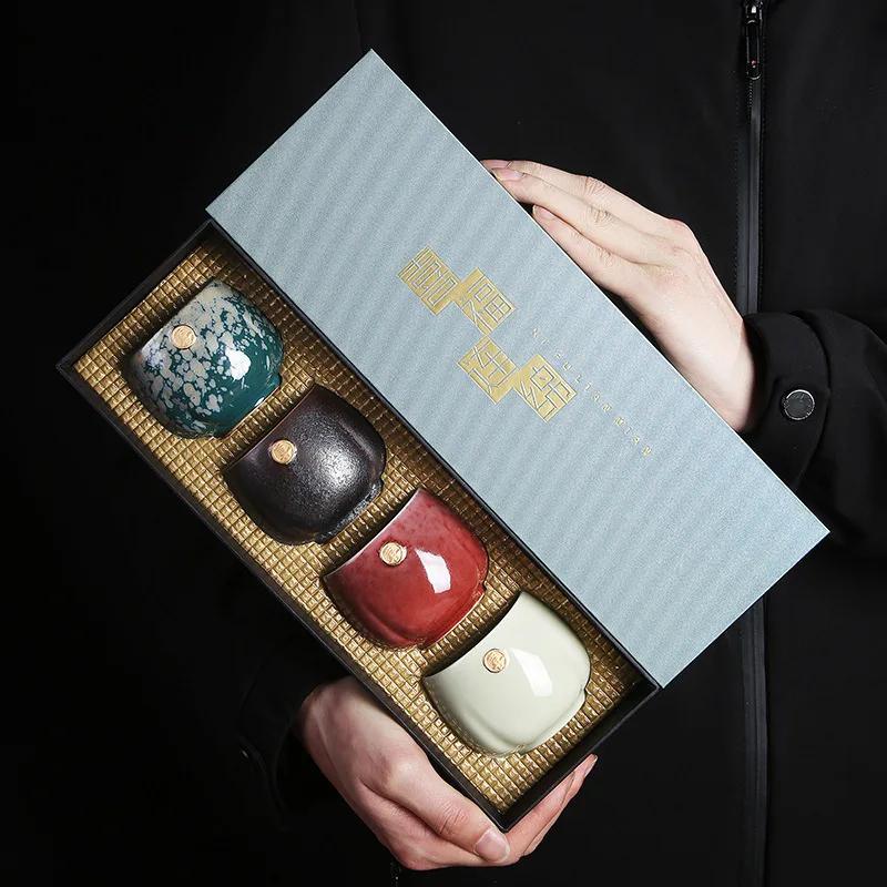 Chinese style kiln variable Tea cup set with gift box, ceramic Kung Fu tea set, single cup, master cup, personal cup teaware