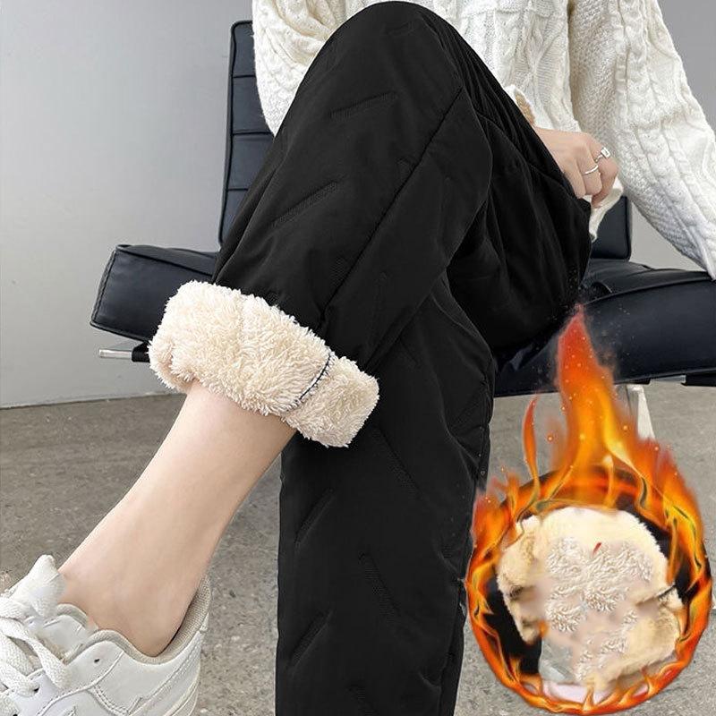 Women's Plush Thick Fleece Lined Sweatpants Straight-leg Waterproof Pants Outdoor Windproof Outerwear Thermal Trousers 1 Pcs
