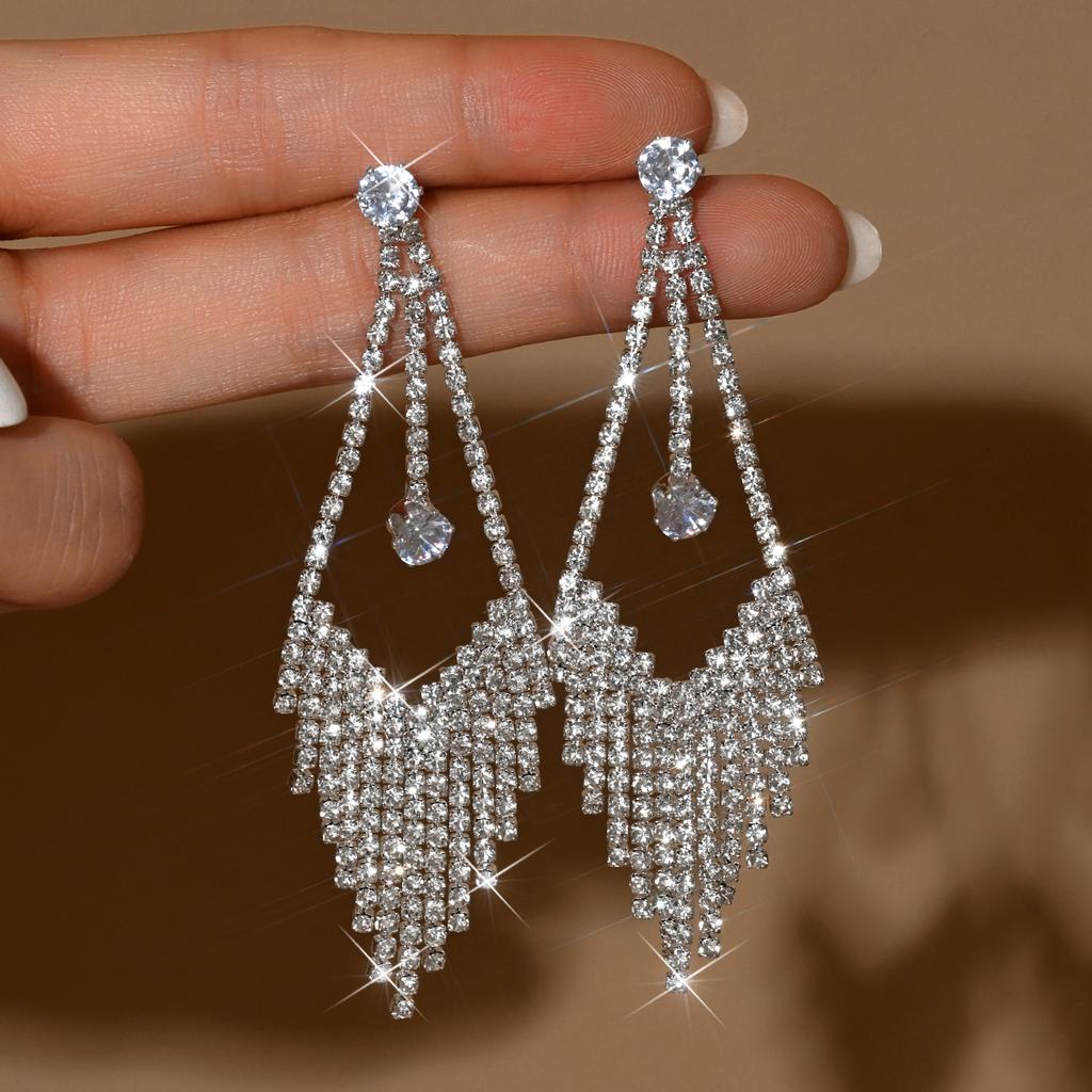 Modische und vielseitige konische Quastenohrringe mit Strasssteinen, leichter Luxus und hochwertiger Ohrschmuck für Damen