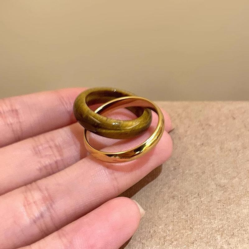Fashion Double Layers Spotted Natural Stone Metal Round Circle Cocktail Rings For Women Gold Plated Alloy Finger Ring Gifts